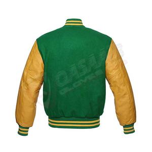 Fabricant OEM de haute qualité hommes vert-couleur laine-corps collège-vol cuir manches personnalisé Baseball-Letterman Varsity vestes - Product Image 4