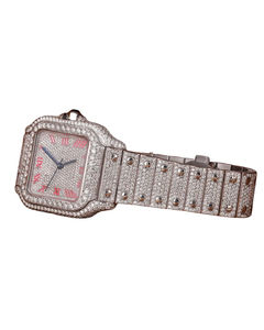 Reloj de Diamante Moissanite de Diseño de Lujo y Calidad Premium en Oro Blanco con Correa y Esfera Romana Rosa para Hombre y para Regalos - Product Image 3