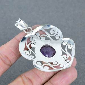 Colgantes de plata al por mayor a granel de buena calidad, ajuste de bisel de corte ovalado, piedras preciosas de amatista, colgantes finos hechos a mano de Latón chapado en plata - Product Image 4