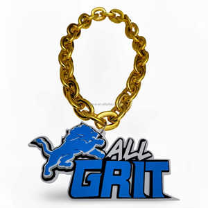 Lions All Grit Unisex Collar de cadena grande Cadena de oro Logotipo de espuma 3D de gran tamaño (8 "x 6") Detroit 32 "Fan Gear Party - Product Image 3