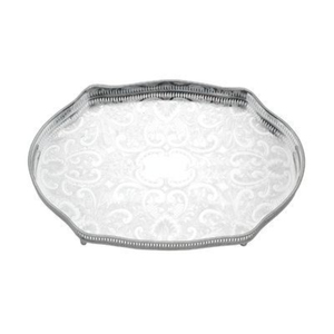 Plateau de service ovale de qualité supérieure, plaqué argent, avec gravure ornée et deux poignées, fait main, décoratif - Product Image 3
