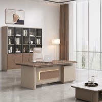 Ensemble de bureau de direction moderne Ekintop, table de patron en bois grainé avec armoire latérale et classeur pour bureau professionnel
