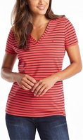 T-shirt à manches courtes rayé à col en V pour femme, 100% coton tricoté, coupe classique, respirant, imprimé, décontracté, printemps-été