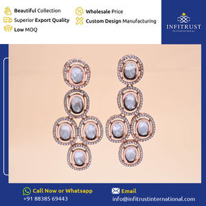 Latest Design Glamorous Pear-Shaped Polki <b>Earrings</b> Top Class Handcrafted <b>Fine</b> <b>Hoop</b> with Border Accents from Bulk Supplier - Product Image 2