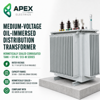 Transformateur immergé dans l'huile hermétique triphasé APEX S13-M 1000-2500 kVA 22 kV/400-415 V pour les projets EPC d'infrastructure 50/60 Hz
