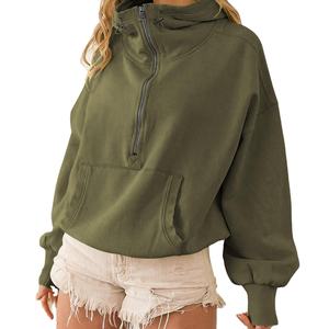 <b>Women's</b> 2025 Knitted <b>Long</b> Sleeve Casual Hooded <b>Sweatshirt</b> Solid Lightweight Breathable Pullover Front Pocket Loose Half Zipper - Product Image 5