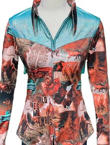 Chemise de spectacle western pour cowgirl, faite à la main, légère, respirante, à taille haute, fermeture éclair, argent sur tissu taffetas extensible, approvisionnement ODM - Product Image 5