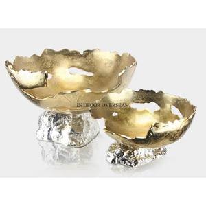 Bol plaqué or de haute qualité coulé en aluminium à texture cassée avec base de designer unique polie brillante argentée à un prix impressionnant - Product Image 1