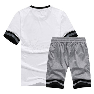 Ensemble T-shirt et short de course d'été personnalisés pour hommes, 100 % coton, séchage rapide, respirant, couleur contrastante, motif uni décontracté, vente en gros - Product Image 2