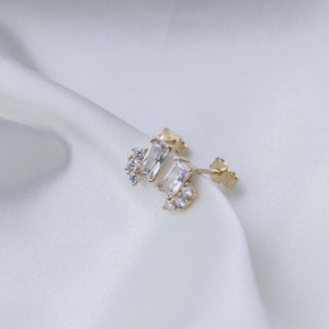 Tiny Clear Zircon Stone Baguette Charm Earrings Turkish Handmade Gold Plated 925 Sterling <b>Silver</b> Jewelry for Party & Gift - Product Image 4