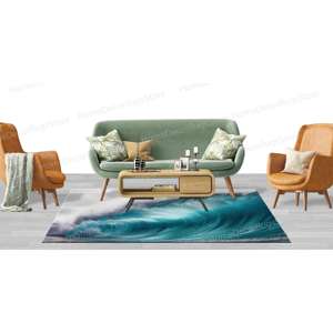 Water Wave <b>Rug</b>, Blue <b>Rugs</b>, Coastal <b>Rugs</b>, Printed <b>Rug</b>,<b>Chenille</b> <b>Rug</b> - Product Image 5