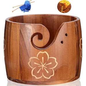 Accesorio duradero para tejer a mano, cuenco de almacenamiento de hilo de madera, soporte de hilo de madera para tejer a mano DIY, almacenamiento en el hogar - Product Image 6