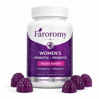 Gummies prébiotiques et probiotiques pour femmes OEM, saveur fruits rouges mélangés, canneberge, supplément de vitamine C, 60 unités, 30 portions