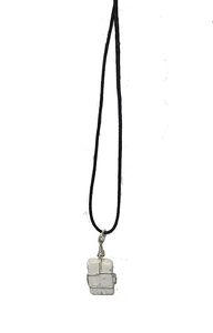Pendentif en howlite blanche naturelle, forme rectangulaire, pierre polie, bijoux de mode avec cordon noir, collier enroulé de fil - Product Image 5
