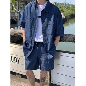 Conjunto vaquero de verano para hombre, conjuntos de pantalones cortos deportivos, cuello redondo, manga corta y pantalones cortos, conjunto de dos piezas estampado - Product Image 2