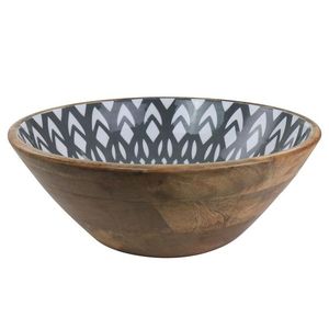 Ensaladera de madera decorativa de esmalte hecha a mano, cuenco de madera de mango de diseño impreso personalizable para uso multiusos - Product Image 2
