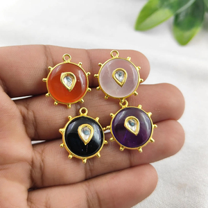 Indian Polki CZ Fancy Bezel Set Colgante Oro Vermeil 925 Plata de ley Hecho a mano Minakari Work Joyería de plata de moda para mujer - Product Image 2