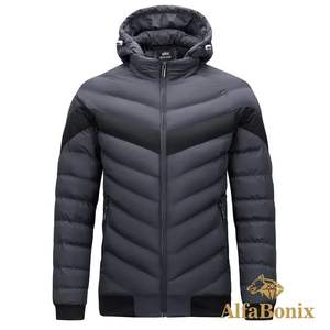 Chaqueta acolchada con capucha de alta calidad unisex con cierre de cremallera logotipo frontal personalizado informal a prueba de agua/viento - Product Image 4