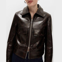Jaket Kulit Premium Berkualitas Tinggi Rajutan Musim Dingin Bernapas Ramah Lingkungan dengan Embos Depan Solid Desain Elegan Wanita Dapat Disesuaikan
