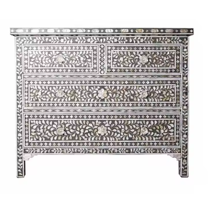 โต๊ะข้างเตียงลายดอกไม้สีเทาแบบใหม่ ตู้ลิ้นชักมุก ตู้ข้างเตียง ตู้เสื้อผ้า ตู้ MOP - Product Image 5