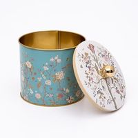 Kontensan ER1429F, boîte en métal bleu pastel de 1,7 L, design floral, poignée à bouton, 140x125 mm, récipient de stockage alimentaire, Turquie