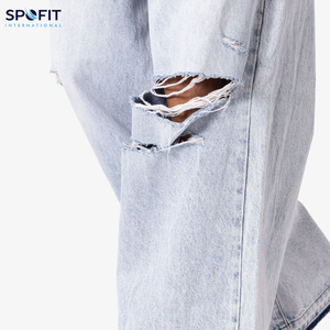 กางเกงยีนส์ขายาวแบบลำลองแนวไฮสตรีทสีพื้นระบายอากาศได้มีกระดุมกระเป๋าผ้าเดนิมทำจากผ้าฝ้าย100% - Product Image 6