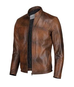 Fain Brown Slim Fit Biker Chaqueta de cuero para los hombres - Product Image 2