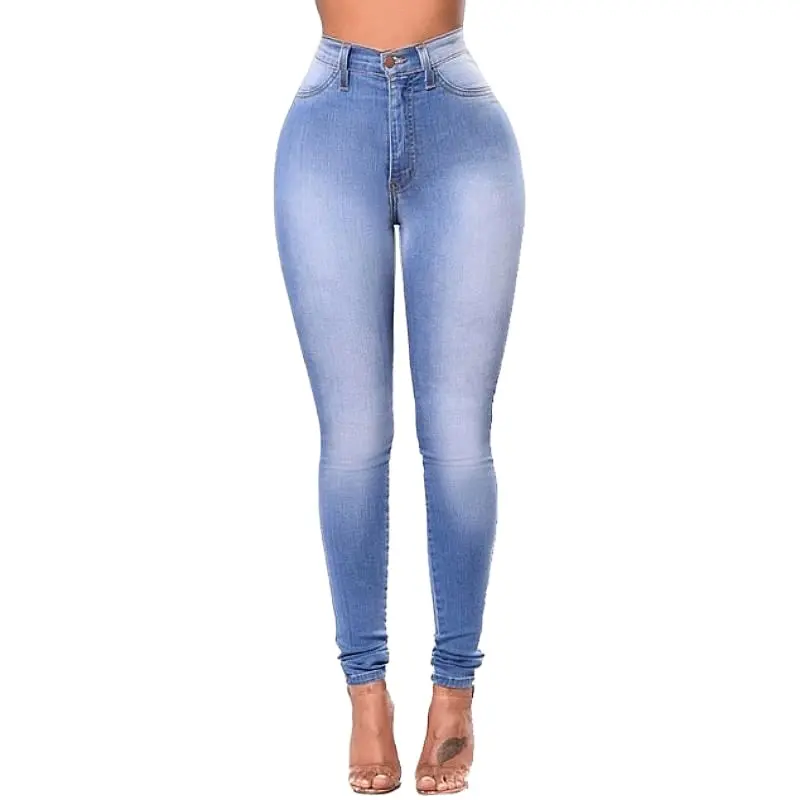 Nuevo último diseño 2024 azul cintura alta OEM pantalones vaqueros de longitud completa mujeres pantalones vaqueros de mezclilla moda bolsillos afilados estilo skinny jeans Mujer