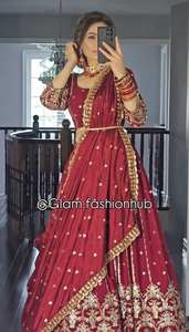 ชุดปาร์ตี้ดีไซน์เนอร์ lengha choli และ duppata กับงานเย็บปักถักร้อยที่หนักหน่วง - Product Image 6