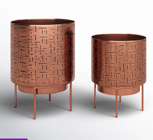 Jardinières rondes en métal cuivré de qualité de luxe Design tendance pour la maison et le jardin de l'hôtel Finition enduite de poudre - Product Image 1