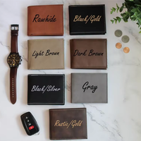 Dompet Lipat Dua Kulit PU yang Dapat Diukir Laser, Tempat Kartu ID, Dompet Pria Kulit Vegan Kustom, Dompet Pribadi Berukir Mineti MLAW CN