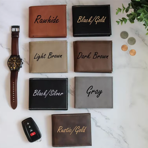 Portefeuille à rabat en cuir PU gravable au laser avec affichage d'identité, personnalisé pour homme, en cuir végétalien, gravé Mineti MLAW CN - Product Image 1