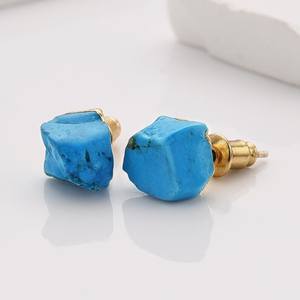 Pendientes de tuerca de turquesa natural azul, piedras preciosas en bruto, de 925 Ley Plata, joyería Bohemia chapada en oro de 14K, regalo de diciembre - Product Image 6