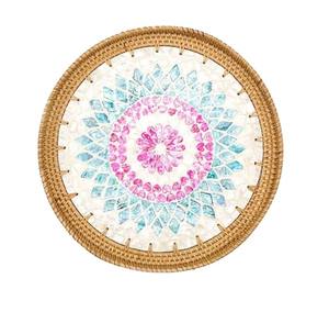 Elegante bandeja de nácar con borde de ratán para decoración de mesa, placa de fregona, bandejas para servir alimentos HNHCraft, diseño OEM en Vietnam - Product Image 3