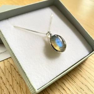 Collier pendentif en labradorite en argent sterling de style vintage fait à la main en plaqué or bijoux en pierres précieuses de guérison cadeau de fiançailles troisième - Product Image 5