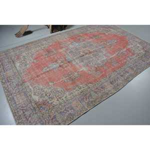 Vintage Turkish Rug 5.8x9.4 ft, <b>Red</b> Floral <b>Wool</b> Rug - Product Image 2
