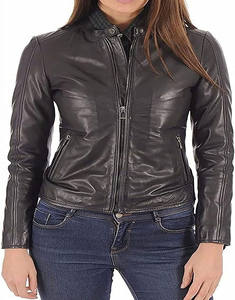 Veste en cuir véritable imperméable et coupe-vent avec fermeture éclair pour moto automne-hiver manteau court ample en cuir PU pour femmes - Product Image 5