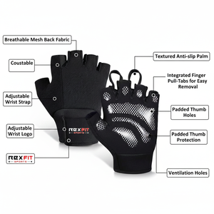 Guantes Deportivos RexFit Resistentes para Entrenamiento en Gimnasio |   Guantes de Entrenamiento Unisex de Cuero Antideslizantes para Levantamiento de Pesas - Product Image 5