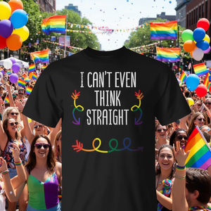 T-shirt da donna Gay Pride con scritta “Non posso nemmeno pensare in modo normale”, articolo promozionale per aliati LGBTQ - Product Image 3