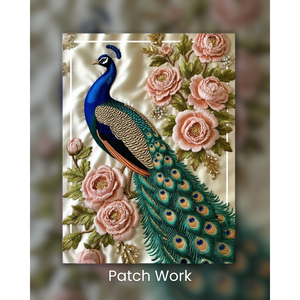 Tela Bordada con Diseño Floral de Parches de Pavo Real para Coser en Ropa, Sombreros y Accesorios, Técnica Termoadhesiva Hecha a Mano para Fieltro - Product Image 1