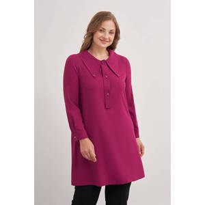 เสื้อคลุมสีพลัมพร้อมดีเทลปกเสื้อขนาดใหญ่และตกแต่งด้วยกระดุม - Product Image 3