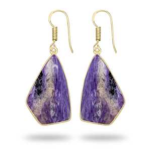 Pendientes de Charoita 100% Natural, Joyería de Moda, Regalo para Mujer, Pendientes Chapados en Oro, Charoita Natural de Alta Calidad - Product Image 2