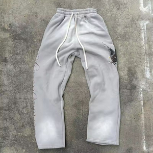 Custom Fashion Regular Fit Hoodie Tracksuits Set Jogging Suits Screen Print with Acid Wash and Rhinestone Men's Sweatsuit - Product Image 6