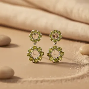 Pendientes Colgantes de Plata de Ley 925 con Peridoto para Mujer, para Bodas y Fiestas, con Perla, Diamante, Moissanita, Circonita, Religiosos - Product Image 3