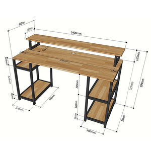 Solid Wood Computer <b>Desk</b> Iron Frame <b>Simple</b> Design Bookshelf Drawer Storage Shelves Rubberwood for Bedroom Application COD68041 - Product Image 5