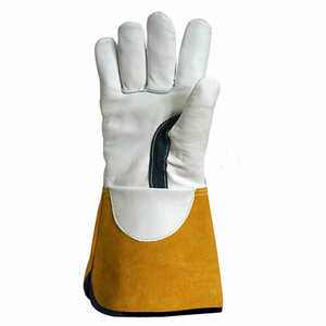 Cowhide Leather Breathable Palm Work <b>Gloves</b> Extended Safety Cuff Outdoor Casual Medium/Large Blue/<b>Cream</b> - Product Image 2