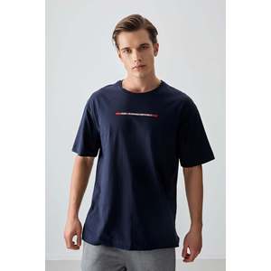 Camiseta de Hombre Azul Marino 100% Algodón Jersey Grueso Suave Texturizado Corte Holgado Estampada-88358 - Product Image 6