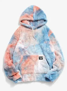 Tye Dye Hoodies Fashion Hoddies para hombres Kangaroo Pocket Tie Dye Faux Fur Fluffy Hoodie para niños - Product Image 4
