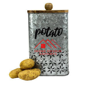 Boîte de stockage en fer galvanisé de vente chaude avec dessus en bois pour ustensiles de cuisine 2024 nouvelle boîte de stockage d'aliments en fer de conception - Product Image 6