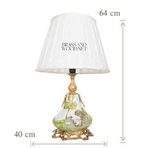 Porcelain <b>Table</b> <b>Lamp</b> with Hand-Painted Scenic Design, Antique Brass Detailing and White Fabric Shade for Classic Luxury Decor - Product Image 4